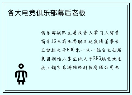 各大电竞俱乐部幕后老板
